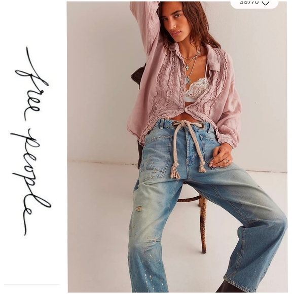 Free People Denim - New Free People We The Free Moxie Pull-on Barrel Jeans / Union Blue